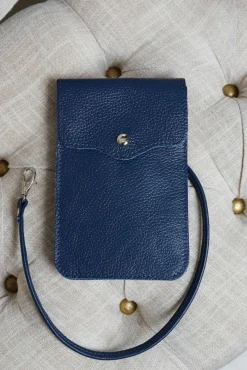 D'Arienzo Noah - Tracollina porta cellulare in pelle blu morbida