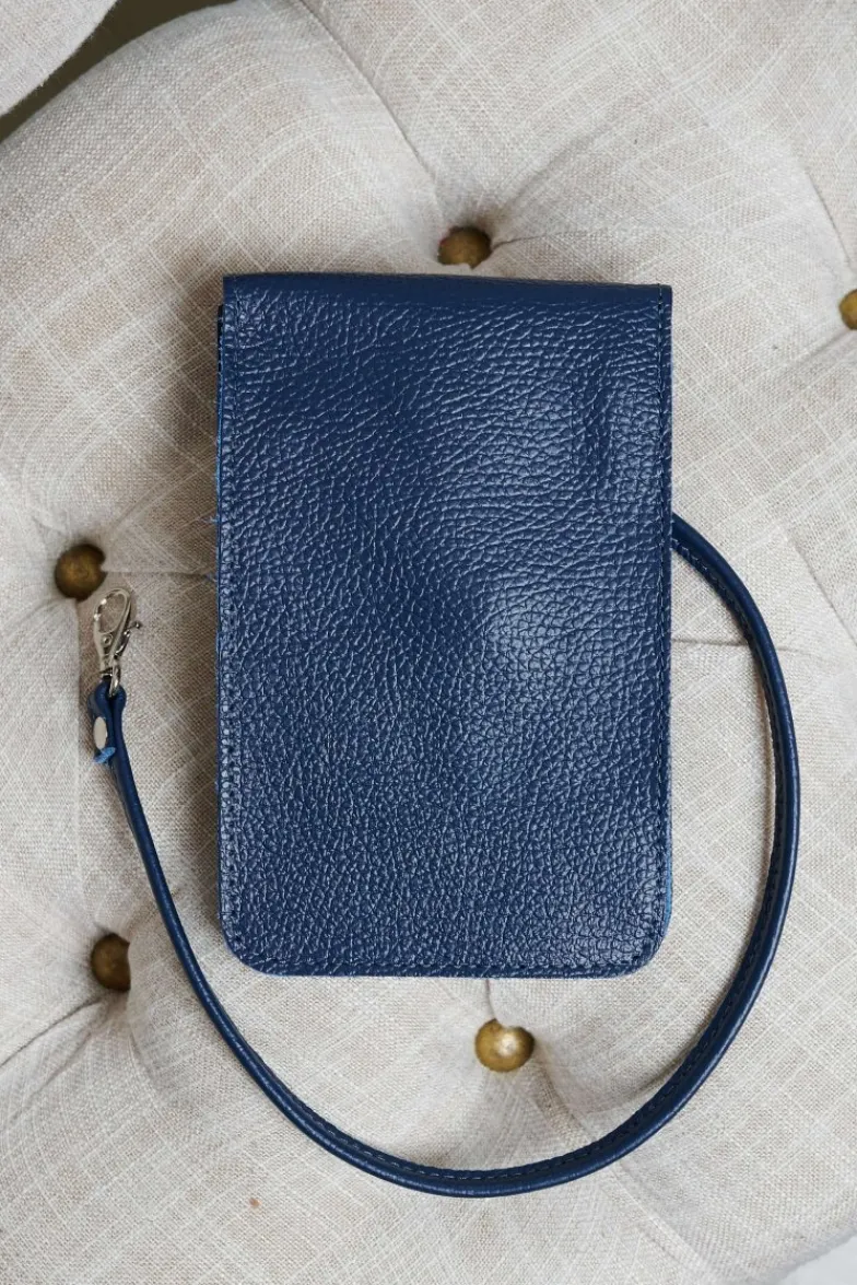 D'Arienzo Noah - Tracollina porta cellulare in pelle blu morbida
