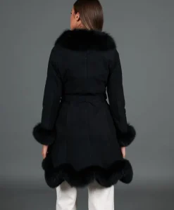 Donna D'Arienzo Olga - Cappotto in montone scamosciato nero con collo in volpe