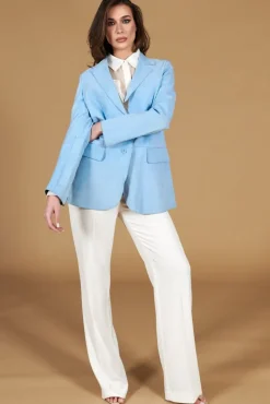 Donna D'Arienzo Olivia - Giacca blazer in pelle scamosciata colore celeste