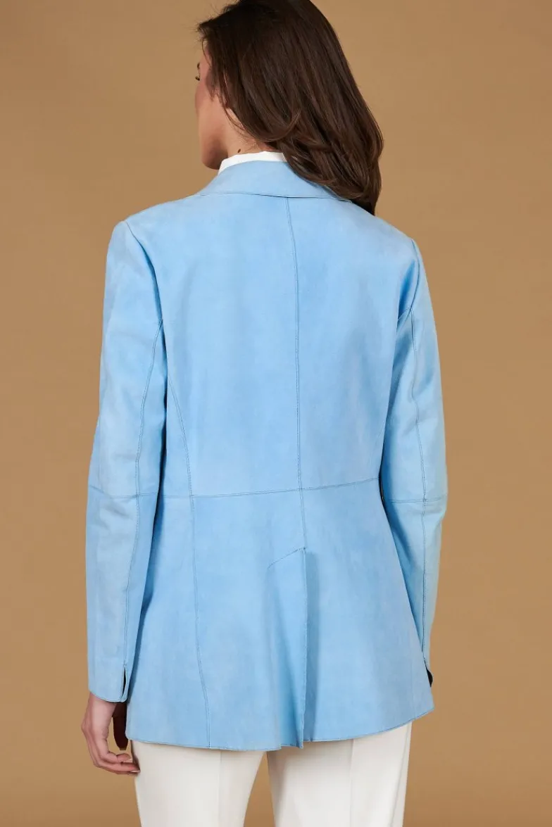 Donna D'Arienzo Olivia - Giacca blazer in pelle scamosciata colore celeste