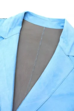 Donna D'Arienzo Olivia - Giacca blazer in pelle scamosciata colore celeste