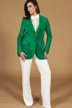 Donna D'Arienzo Olivia - Giacca blazer in pelle scamosciata colore verde