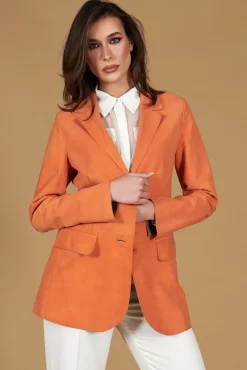 Donna D'Arienzo Olivia - Giacca blazer in pelle scamosciata colore arancione
