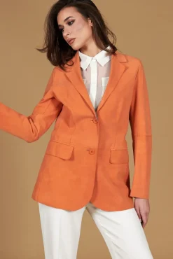 Donna D'Arienzo Olivia - Giacca blazer in pelle scamosciata colore arancione