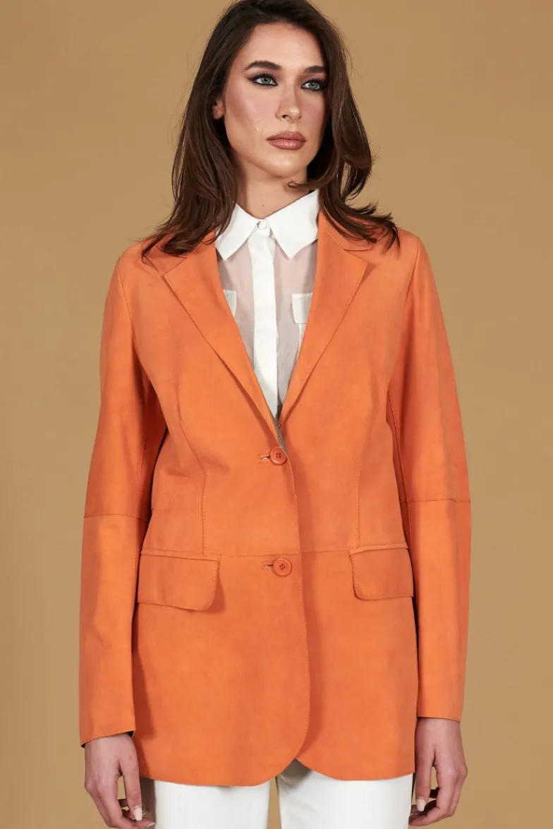 Donna D'Arienzo Olivia - Giacca blazer in pelle scamosciata colore arancione