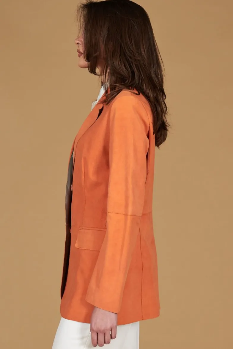 Donna D'Arienzo Olivia - Giacca blazer in pelle scamosciata colore arancione