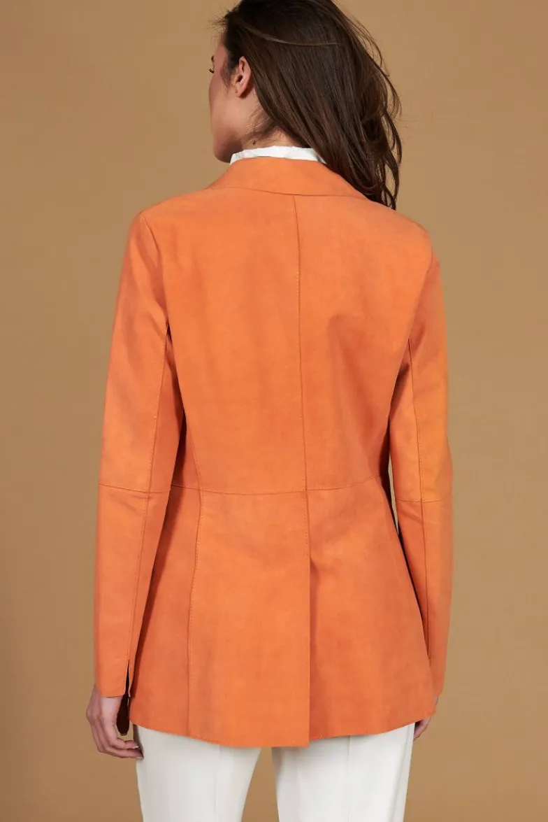 Donna D'Arienzo Olivia - Giacca blazer in pelle scamosciata colore arancione