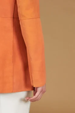 Donna D'Arienzo Olivia - Giacca blazer in pelle scamosciata colore arancione