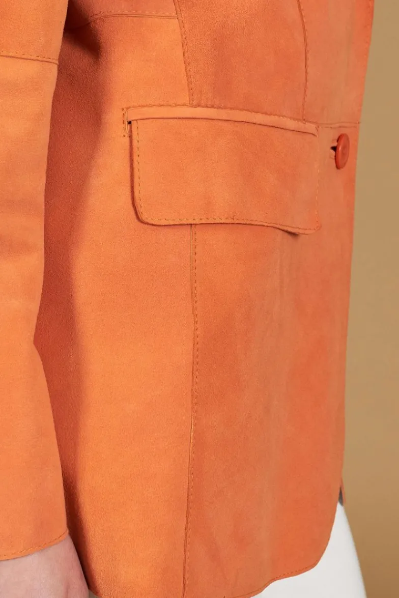 Donna D'Arienzo Olivia - Giacca blazer in pelle scamosciata colore arancione