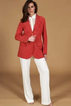 Donna D'Arienzo Olivia - Giacca blazer in pelle scamosciata colore corallo