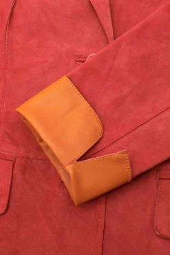 Donna D'Arienzo Olivia - Giacca blazer in pelle scamosciata colore corallo
