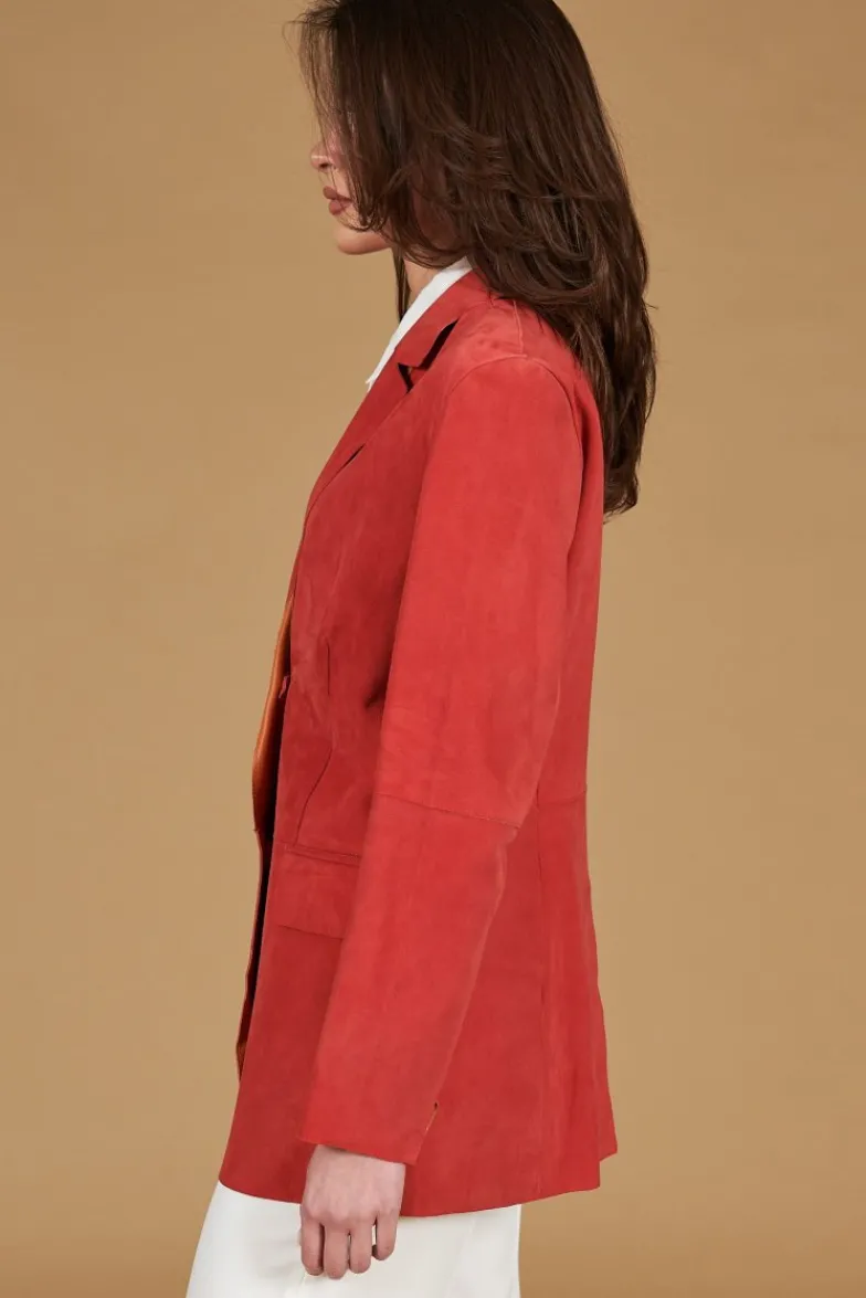 Donna D'Arienzo Olivia - Giacca blazer in pelle scamosciata colore corallo