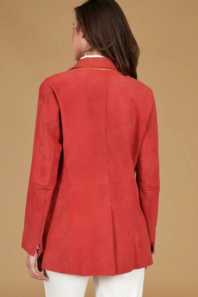 Donna D'Arienzo Olivia - Giacca blazer in pelle scamosciata colore corallo