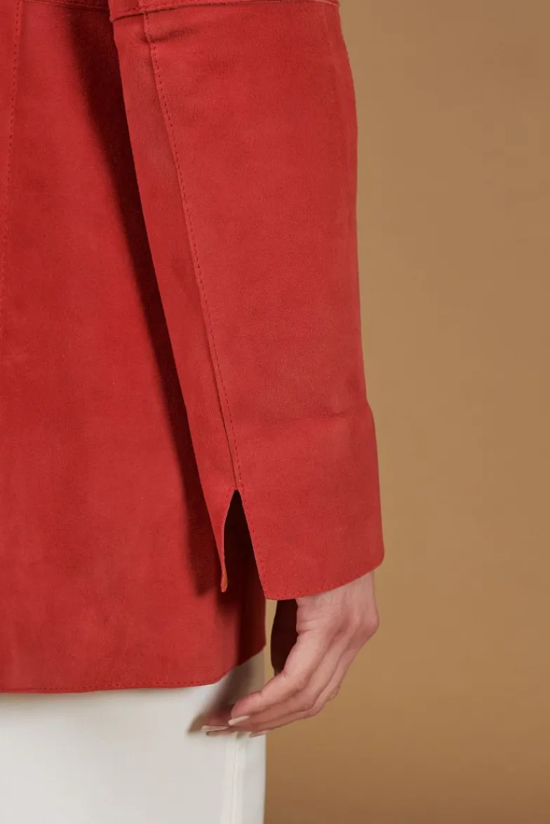 Donna D'Arienzo Olivia - Giacca blazer in pelle scamosciata colore corallo