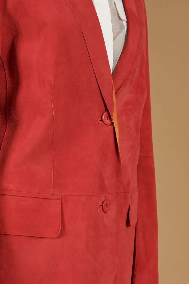 Donna D'Arienzo Olivia - Giacca blazer in pelle scamosciata colore corallo
