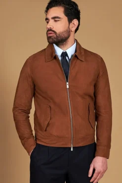 Uomo D'Arienzo Owen - Giacca in camoscio color cuoio con colletto camicia impunturato a mano