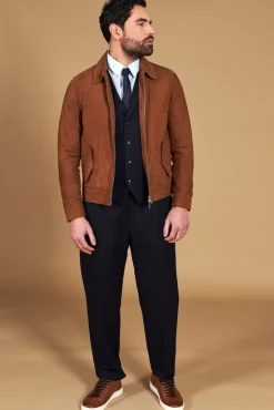 Uomo D'Arienzo Owen - Giacca in camoscio color cuoio con colletto camicia impunturato a mano