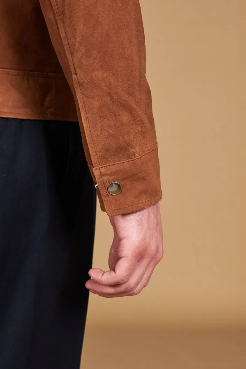 Uomo D'Arienzo Owen - Giacca in camoscio color cuoio con colletto camicia impunturato a mano