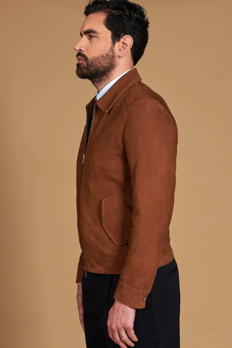 Uomo D'Arienzo Owen - Giacca in camoscio color cuoio con colletto camicia impunturato a mano