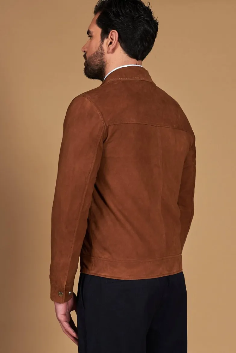 Uomo D'Arienzo Owen - Giacca in camoscio color cuoio con colletto camicia impunturato a mano