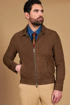 Uomo D'Arienzo Owen - Giacca in camoscio color fango con colletto camicia impunturato a mano