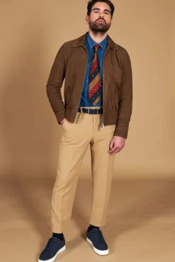 Uomo D'Arienzo Owen - Giacca in camoscio color fango con colletto camicia impunturato a mano