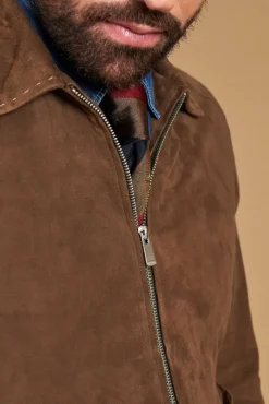 Uomo D'Arienzo Owen - Giacca in camoscio color fango con colletto camicia impunturato a mano