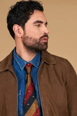 Uomo D'Arienzo Owen - Giacca in camoscio color fango con colletto camicia impunturato a mano
