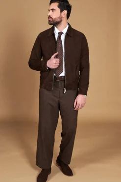 Uomo D'Arienzo Owen - Giacca in camoscio color testa di moro impunturata colletto camicia
