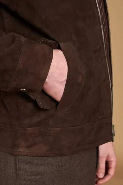 Uomo D'Arienzo Owen - Giacca in camoscio color testa di moro impunturata colletto camicia