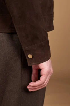 Uomo D'Arienzo Owen - Giacca in camoscio color testa di moro impunturata colletto camicia