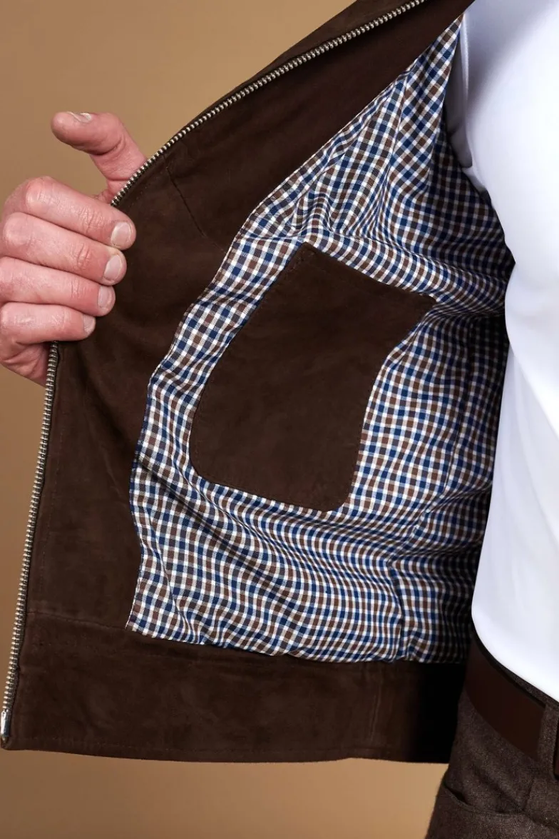 Uomo D'Arienzo Owen - Giacca in camoscio color testa di moro impunturata colletto camicia