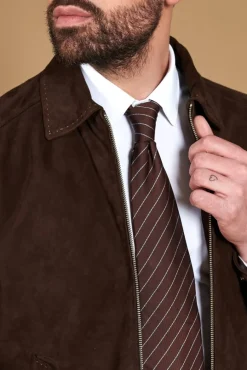 Uomo D'Arienzo Owen - Giacca in camoscio color testa di moro impunturata colletto camicia