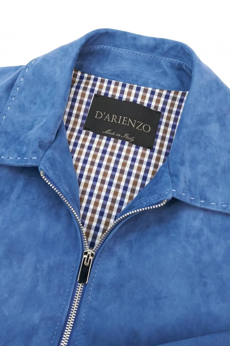 Uomo D'Arienzo Owen - Giacca in camoscio denim blu con colletto camicia impunturato a mano