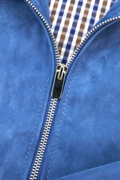 Uomo D'Arienzo Owen - Giacca in camoscio denim blu con colletto camicia impunturato a mano