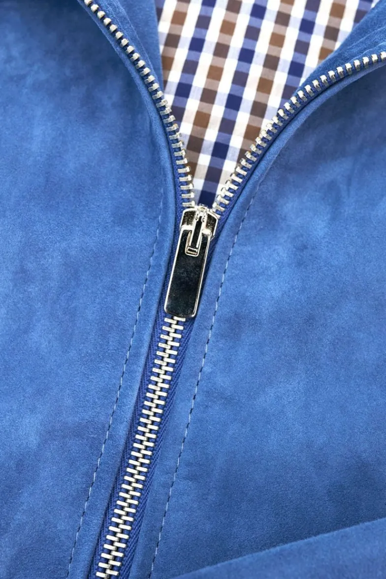 Uomo D'Arienzo Owen - Giacca in camoscio denim blu con colletto camicia impunturato a mano