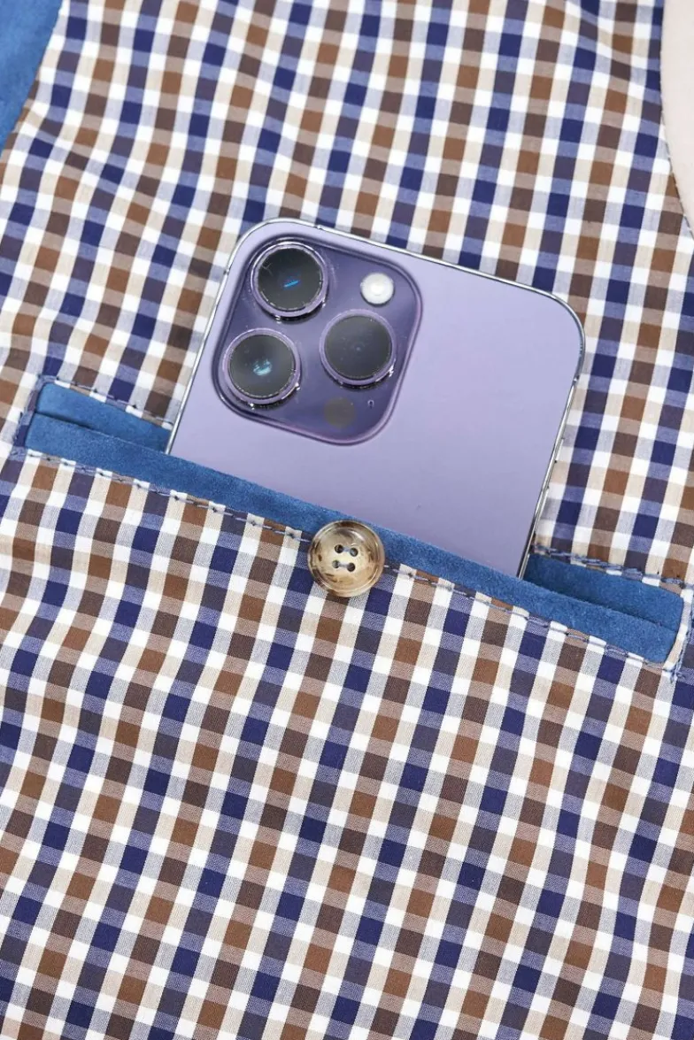 Uomo D'Arienzo Owen - Giacca in camoscio denim blu con colletto camicia impunturato a mano