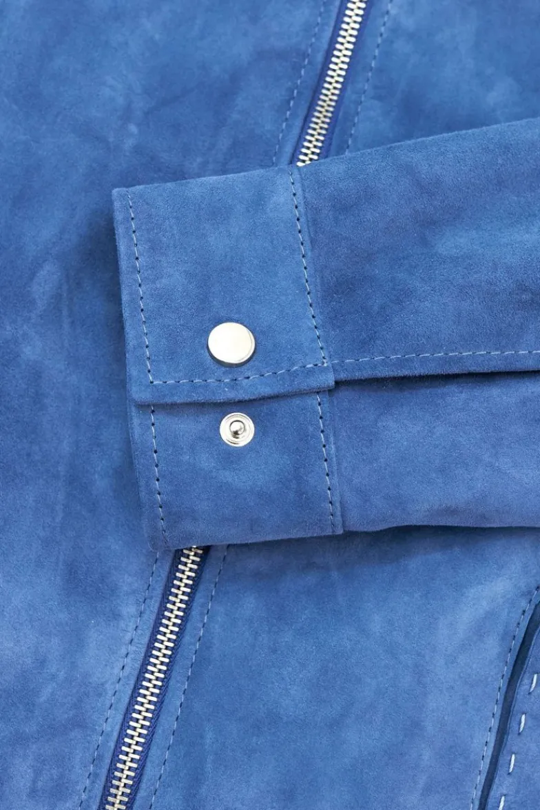 Uomo D'Arienzo Owen - Giacca in camoscio denim blu con colletto camicia impunturato a mano