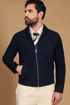 Uomo D'Arienzo Owen - Giacca in camoscio blu impunturata colletto camicia