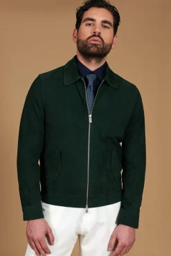 Uomo D'Arienzo Owen - Giacca in camoscio color verde impunturata colletto camicia