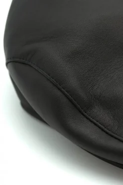 Uomo D'Arienzo Palermo - Coppola in pelle nera uomo visiera con bottone a pressione