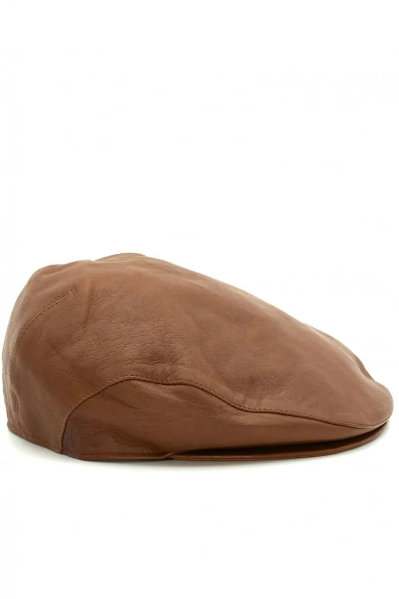 Uomo D'Arienzo Palermo - Coppola in pelle vintage marrone uomo visiera bottone a pressione