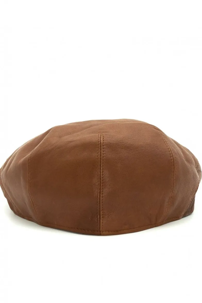 Uomo D'Arienzo Palermo - Coppola in pelle vintage marrone uomo visiera bottone a pressione