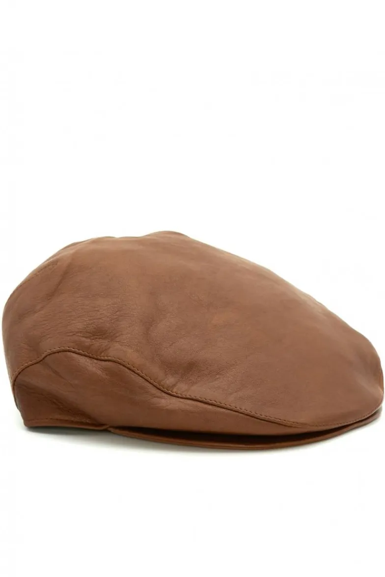 Uomo D'Arienzo Palermo - Coppola in pelle vintage marrone uomo visiera bottone a pressione