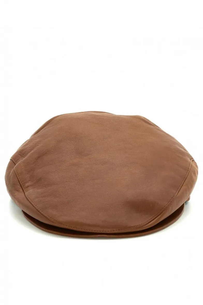 Uomo D'Arienzo Palermo - Coppola in pelle vintage marrone uomo visiera bottone a pressione