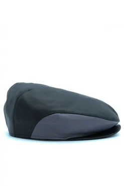 Uomo D'Arienzo Palermo - Coppola in pelle nero grigio uomo visiera bottone a pressione