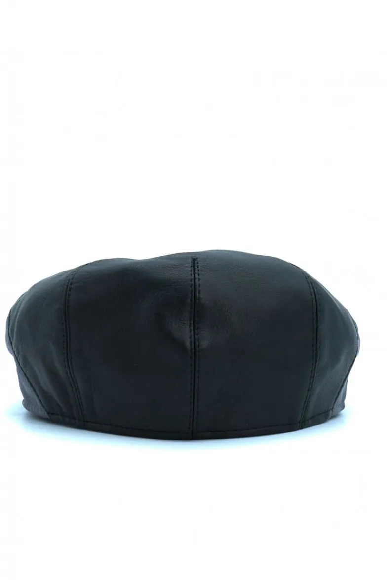 Uomo D'Arienzo Palermo - Coppola in pelle nero grigio uomo visiera bottone a pressione