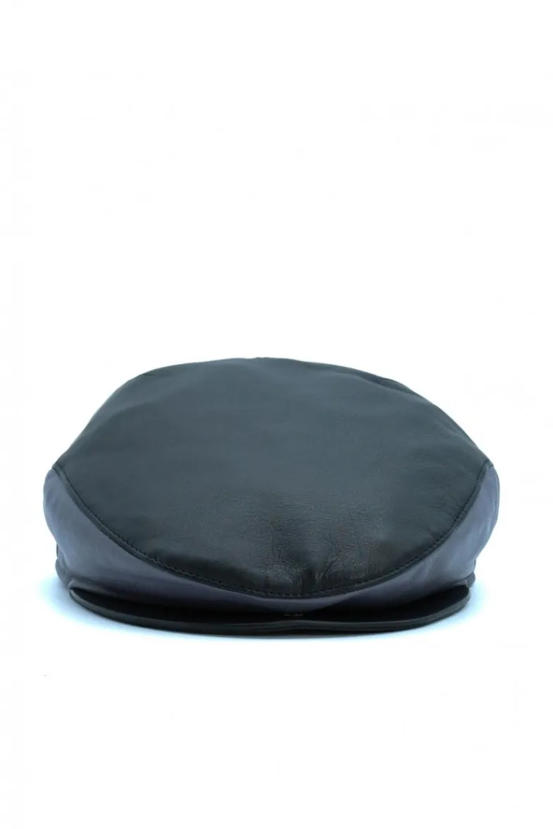 Uomo D'Arienzo Palermo - Coppola in pelle nero grigio uomo visiera bottone a pressione
