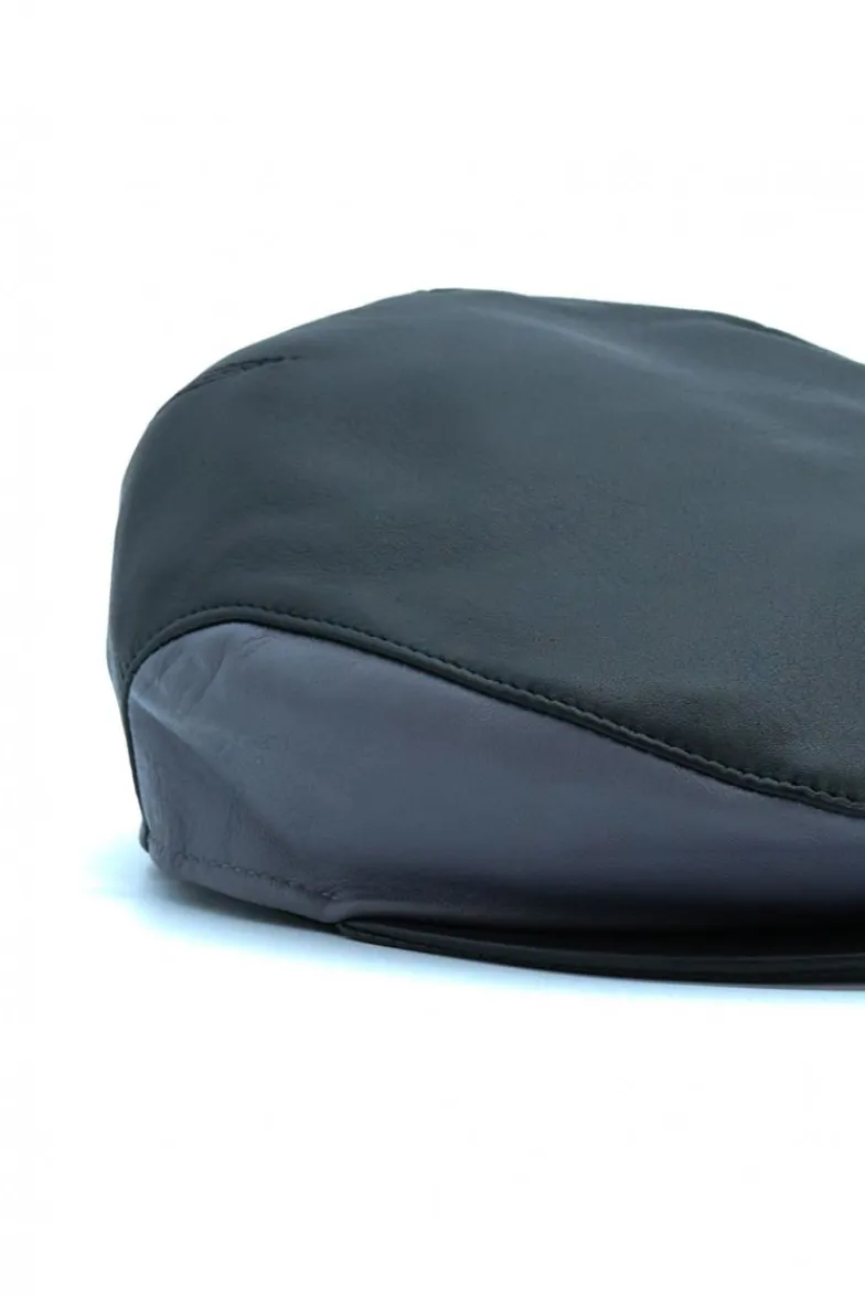 Uomo D'Arienzo Palermo - Coppola in pelle nero grigio uomo visiera bottone a pressione